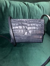 Vince Signature V Croc-embossed Leather Small Crossbody Bag Gray Blue.$165.mint
