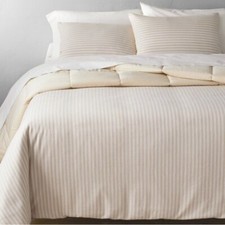 Casaluna KING Heavyweight Linen Blend Stripe Comforter  Sham Set Natural - NWT