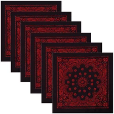 Black Red Trainmen Paisley Bandana 6-Pack Extra Large Head & Face Wrap 27"x27"