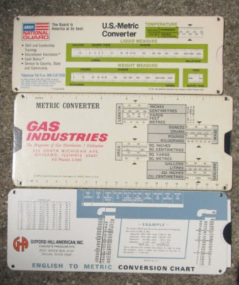 Lot 3 U.S. to Metric Conversion Slide Rules Gas Industries National Guard GHA