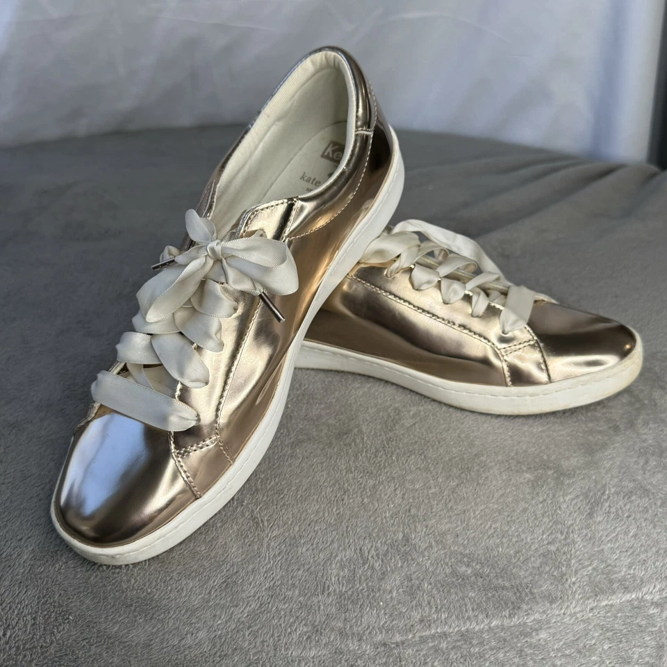 Zapatillas deportivas Keds X Kate Spade oro rosa para mujer zapatos con cordones de cinta metálica talla 10 Foto 4 de 4