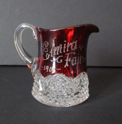 Pichet souvenir 1906 vitrail rubis Elmira Fair New York - "Mère" - Photo 1/5