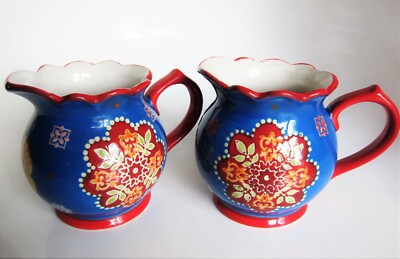 2x Dutch Wax Mugs Mini Pitchers Creamers Hand-Painted Strong Ceramic 12oz - MINT