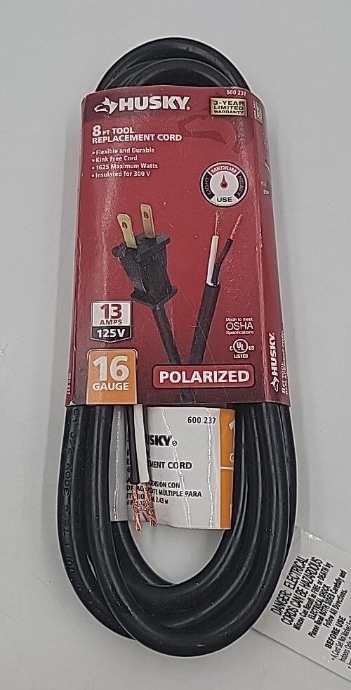 Husky 8 ft. Black 16 MediumDuty Tool Replacement Cord NEW eBay
