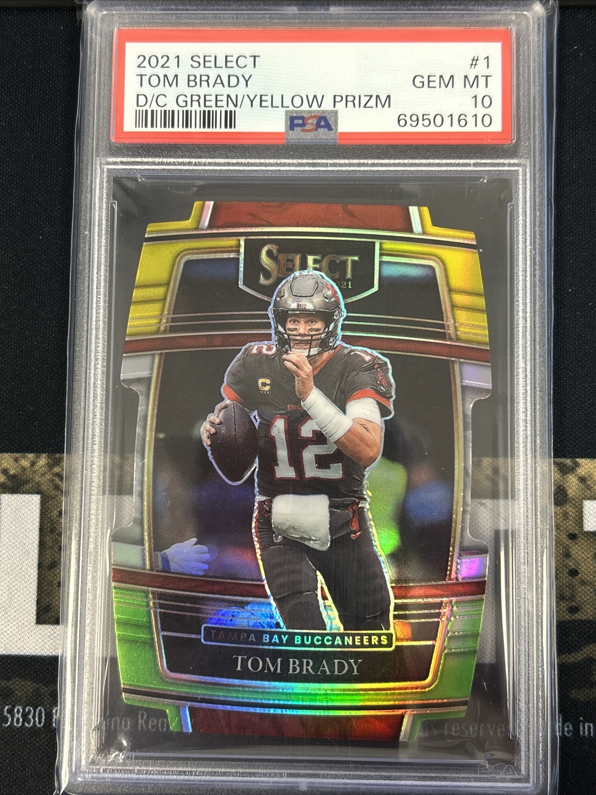 Tom Brady 2021 Select Concourse Green Yellow Die-Cut Prizm Card #1 SP PSA 10