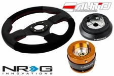 NRG 320mm Race Suede/Leather Steering Wheel RD St 120H Hub 2.0 Rose Gold Release