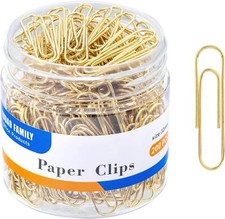 Medium Paper Clips, 200-Count, Paperclips, Gold 1.3 Inch