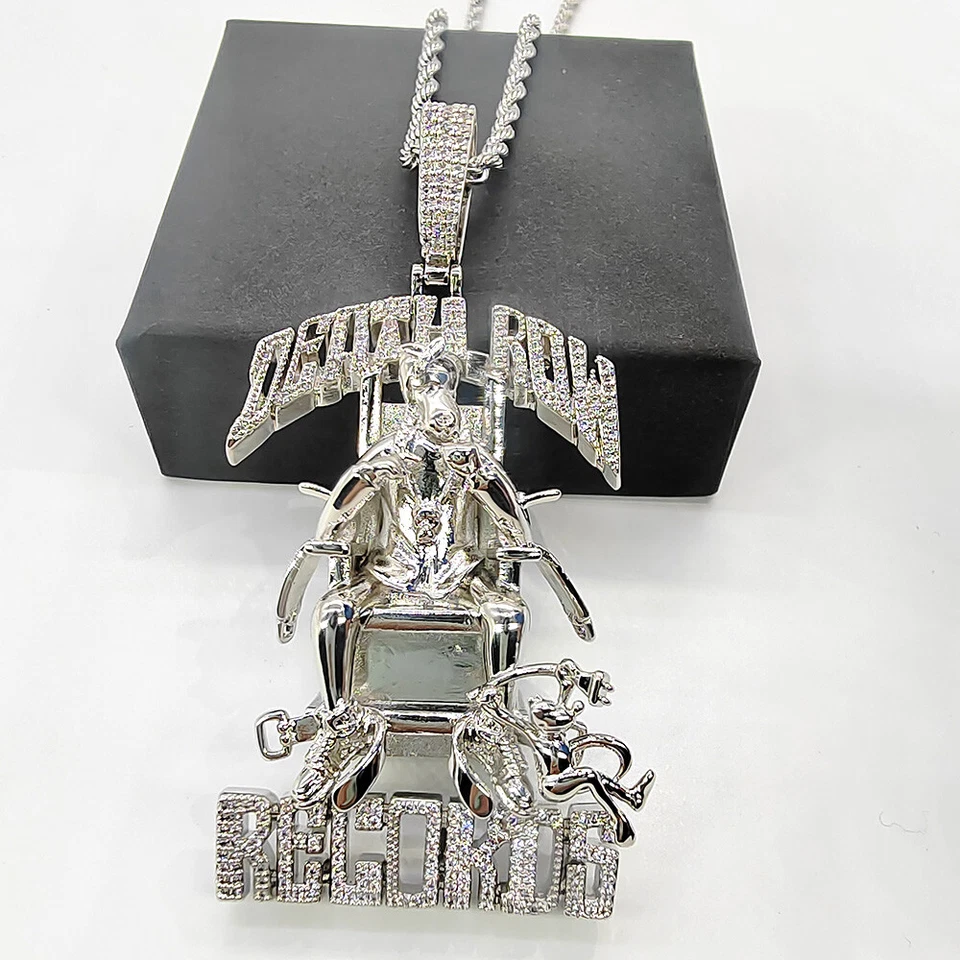 Collar Colgante Hip Hop Corredor de la Muerte 5A Circón Cúbico Chapado en Oro Real 18K Joyería Foto 3 de 4