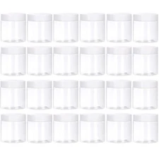 24Pk 2oz Plastic Cosmetic Container Round Makeup Jars w/ Lids for Lotion Samples