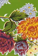 Oilcloth Fabric Classic Mums Green Pattern Sold in Yard or Bolt