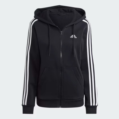 Adidas Essentials 3-Stripes Zip Fleece Womens Hoodie HZ5743 Black