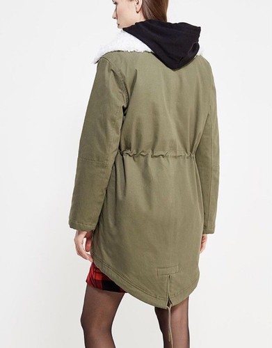 Gap Womens Olive Green Faux Fur Lined Parka Jacket Coat 922500 NWT XS Primaloft - 第 3/9 張圖片