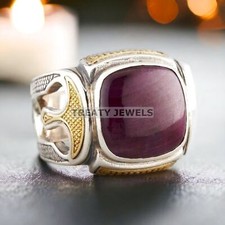 Garnet Cushion Cut Gemstone With 925 Sterling Silver Ring For Men's 634