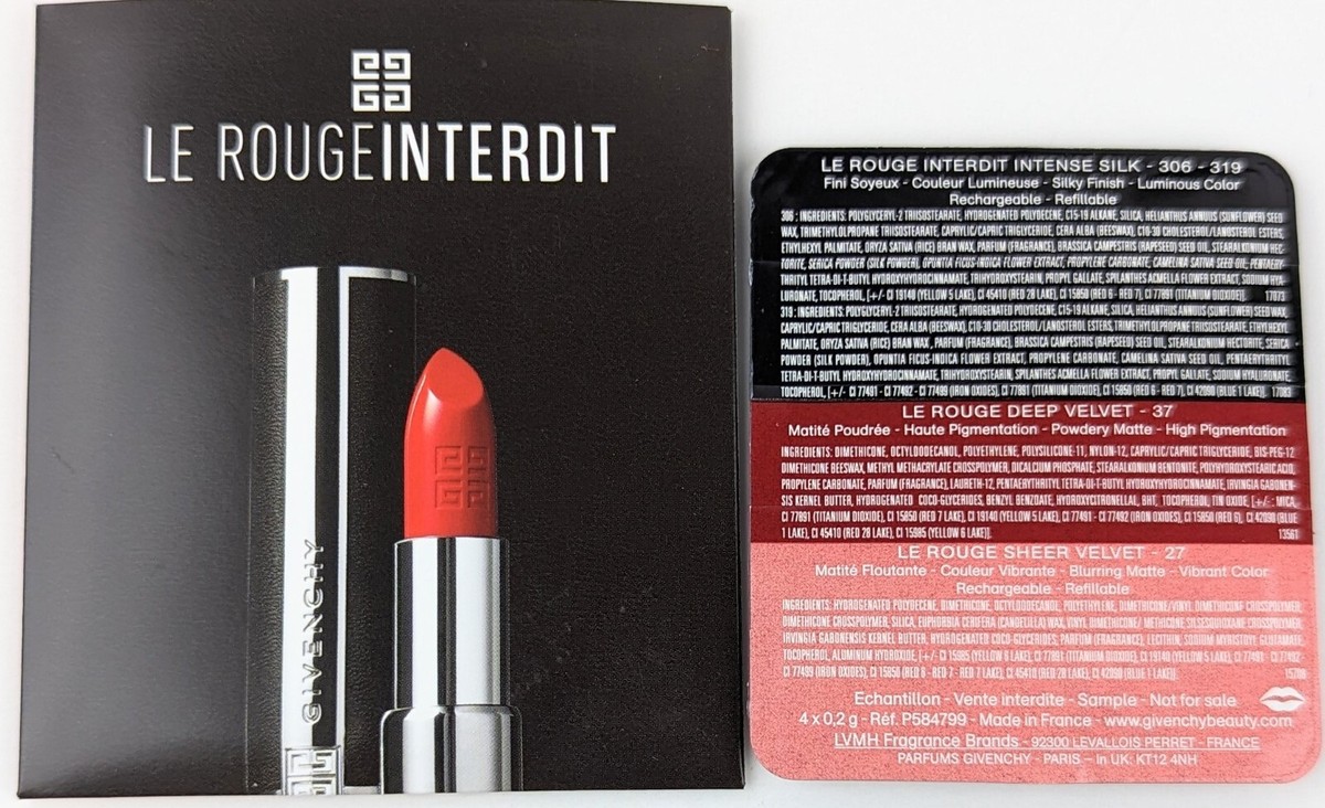 Givenchy Le Rouge Interdit 4 Color Lipstick Sampler Card with