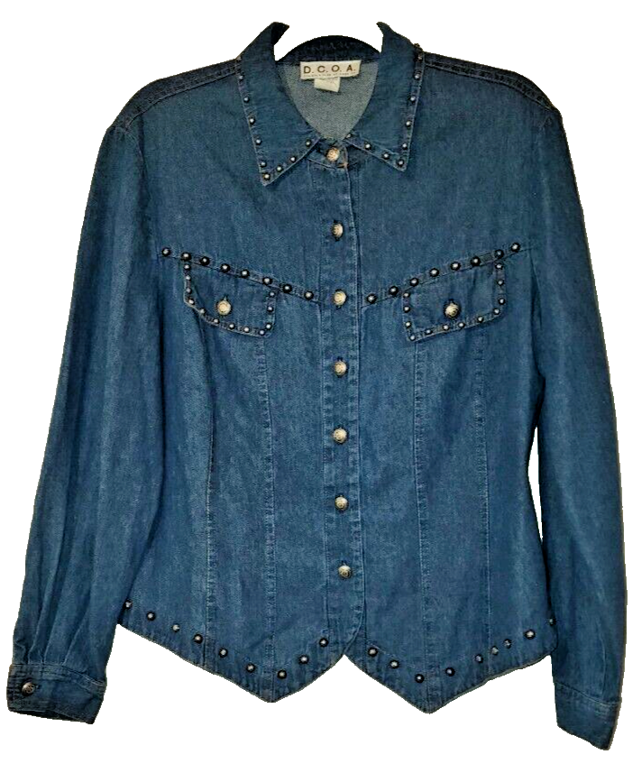 Women's Vintage Denim Shirt Size 14 Long Sleeve Stud Accent USA Made