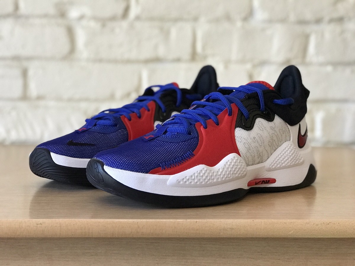 Nike PG 5 White University Red Rush Blue Black Sneakers 