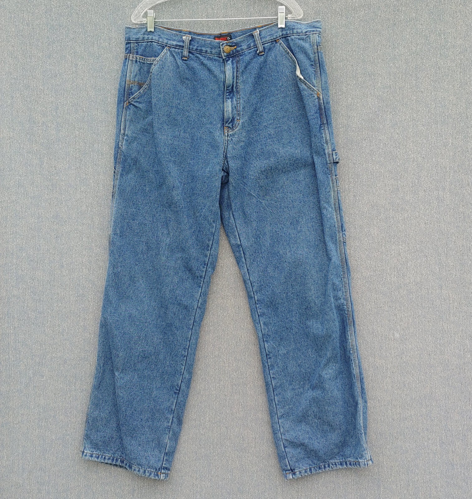 WOLVERINE Mens Plaid Flannel Lined Carpenter Blue Jeans 38X32 Insulated