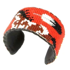 Handmade beaded Red Brown Horse Cuff Bracelet 1.5 wide