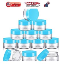 12 Pack 1 oz Plastic Container Jars with Lids Round Clear Travel Cosmetic Con...