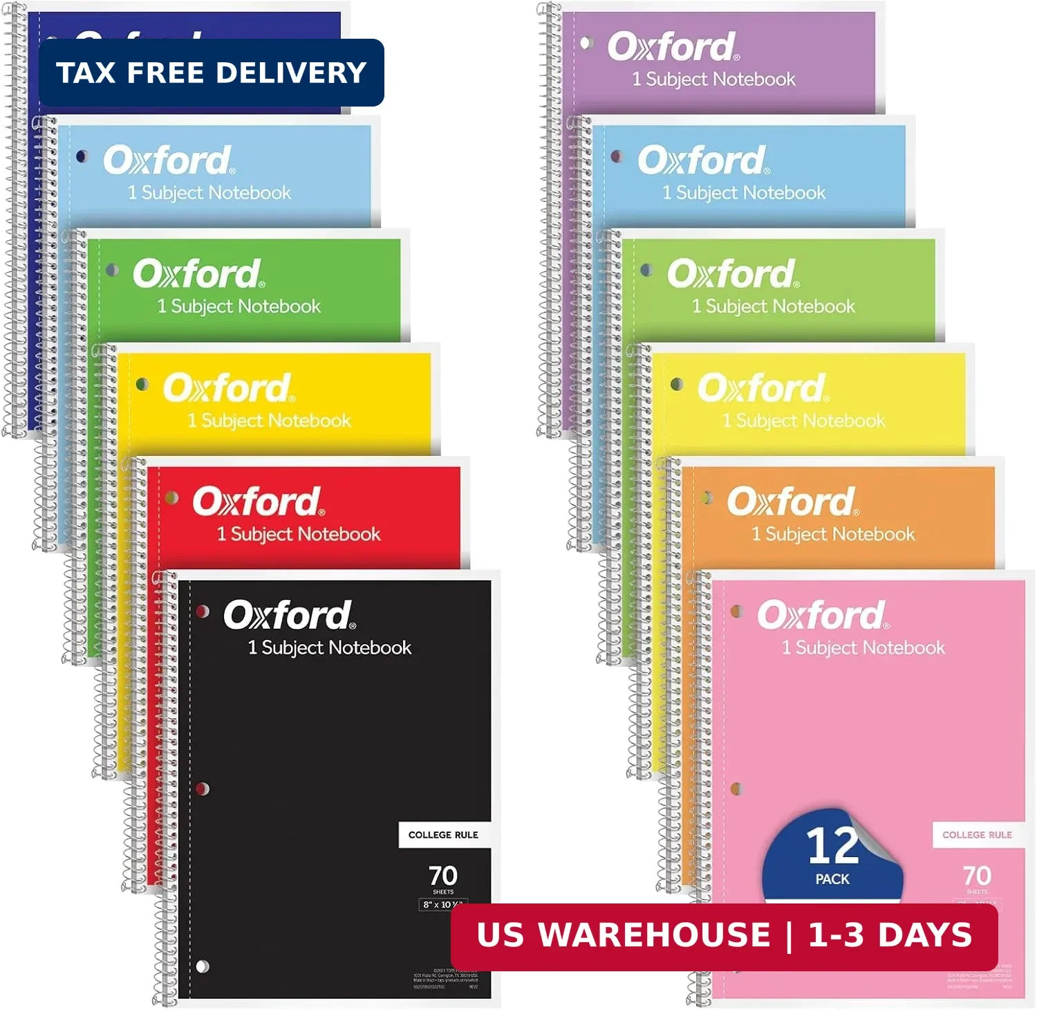 Oxford Spiral Notebooks, 12 Count Bulk Pack, 1 Subject, College Ruled Notebooks
