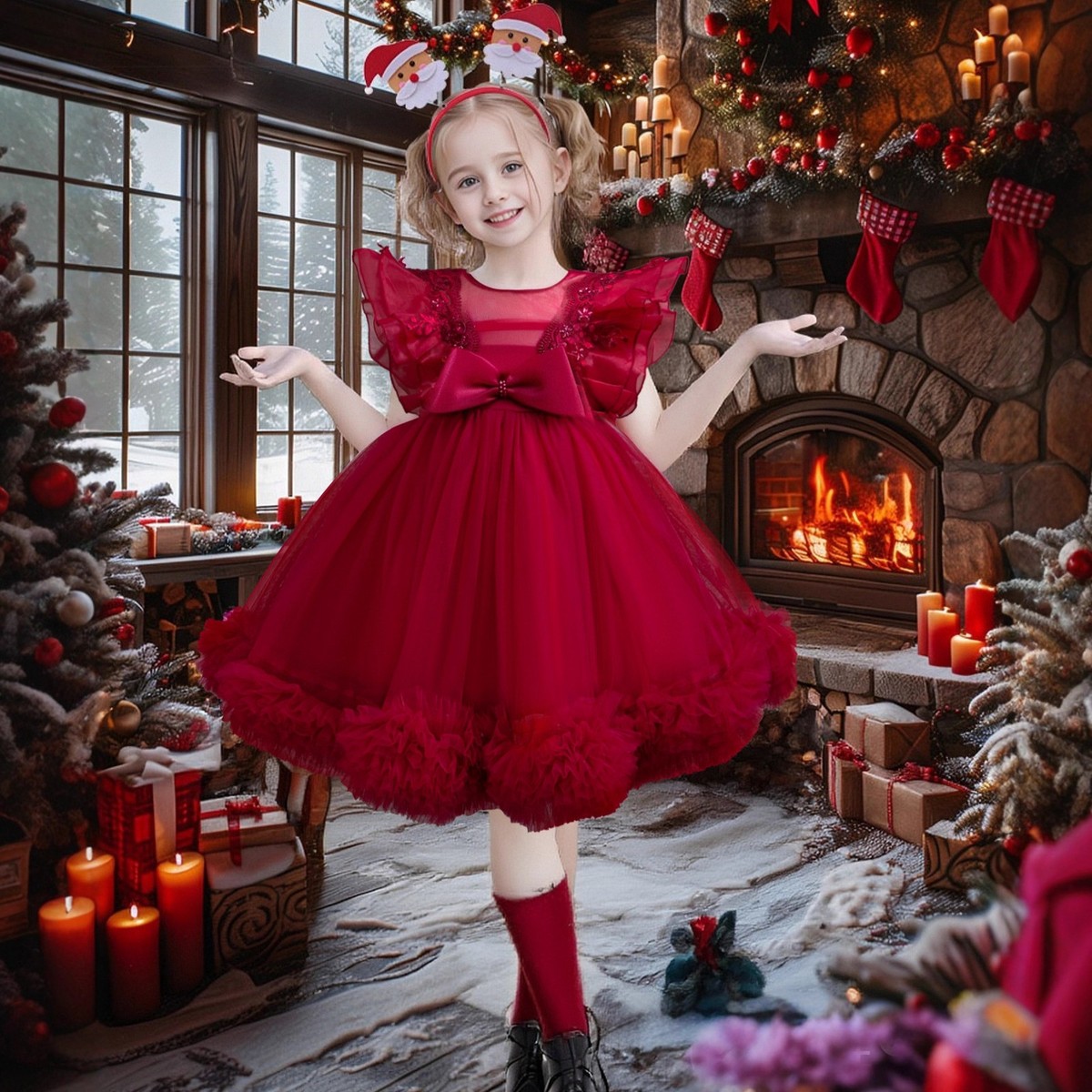 formal dress australia Sparkly Red Flower Girl Dress for Weddings and Christmas