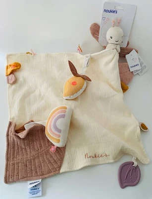 6633🌟Doudou plat Mouchoir Libellule Couverture NOUKIES NOUKIE'S Crème Écru - Photo 1/3