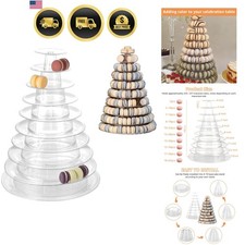 10 Tiers Macaron Tower Stand, Clear Round Macaron Display Tower Stand, Plasti...