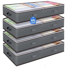 60L Under Bed Storage Containers, Storage Bins with Clear Lids, Foldable