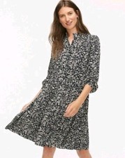 JCrew Black And Ivory Shirt-Dress In Tossed Bouquet Print, Size Small