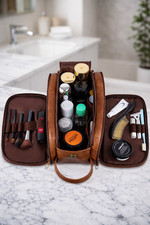 Brown Leather Toiletry Bag   Dopp Kit for Travel