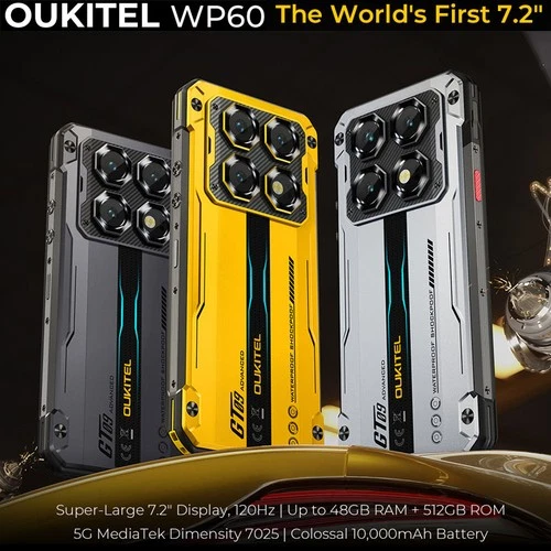 7.2" 5G OUKITEL WP60 Rugged Mobile Android 15 NFC Phone Outdoors 512GB Dual SIM