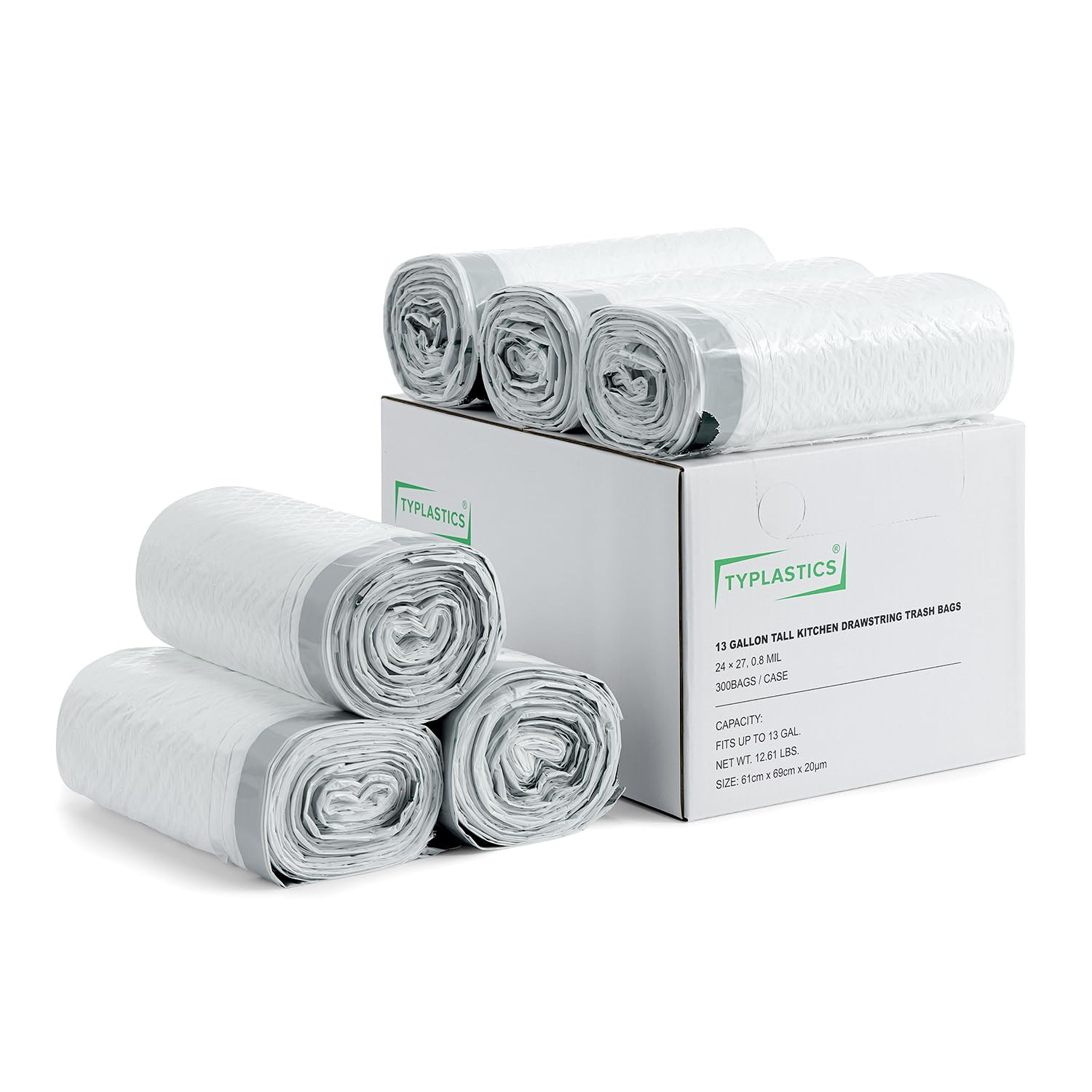 FleTex Tall Kitchen 13 Gallon Drawstring Trash Bags, 24in x 27in, Unscented, ...