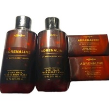 Bath Body Works ADRENALINE MEN'S 3-in-1 Hair Body Wash Cleansing Bar Set X2