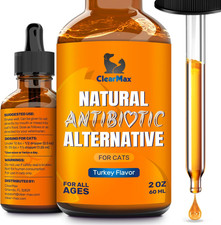 Cat Antibiotic Drops for Respiratory  UTI Treatment, Turkey Flavor, 2 oz