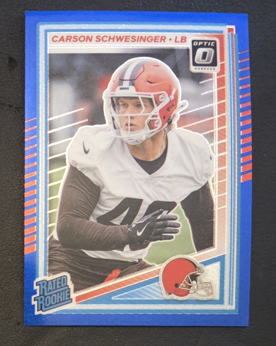 2025 Panini Donruss Optic - Rated Rookie Carson Schwesinger #217 Blue Glitter