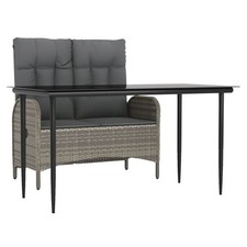 Patio Dining Set Wicker Table and Chair with Cushions Gray Poly Rattan vidaXL