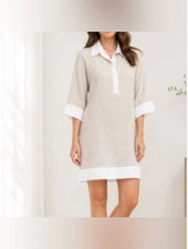 Cynthia Rowley Linen Tunic Dress Tan Color Half Sleeve size S
