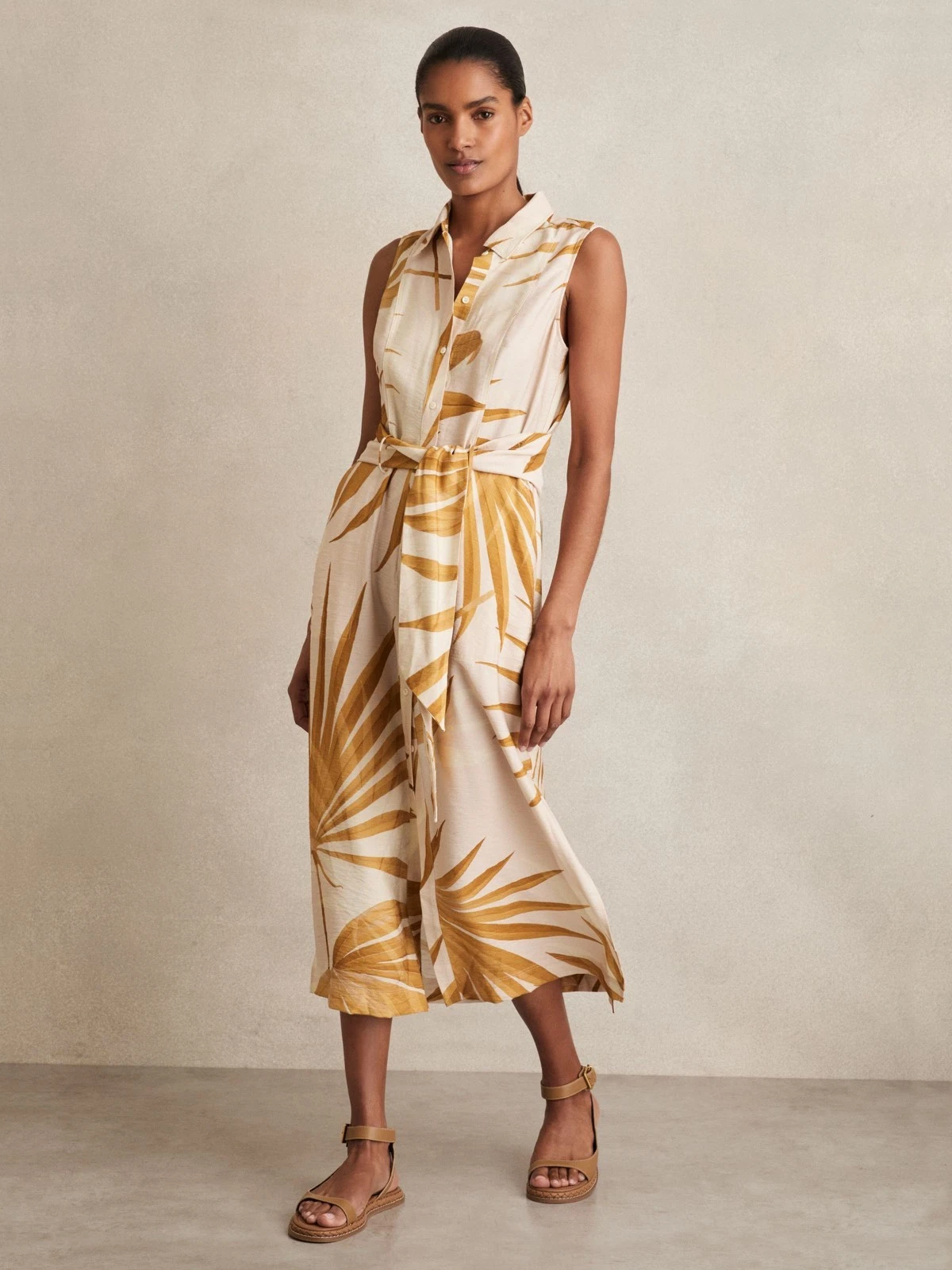 REISS Morgan Palm-Print Sleeveless Shirt Dress in Neutral UK Size 14
Opens in a new window or tab