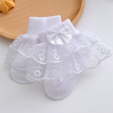 Thin Baby Girls Lace Socks Double-Layer Infant Bow Socks Princess Dress Socks