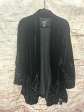 Citron Santa Monica Womens 2XL Open Front Kimono Paisley Velvet Jacket Black