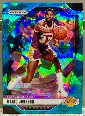 JERSEY # MATCH! 2024 Panini Prizm Magic Johnson Teal Cracked Ice 32/225! LAKERS!