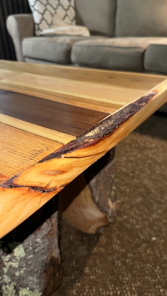 Hand Made Coffee Table with Live Edge In Natural Wood - Image 2 of 4