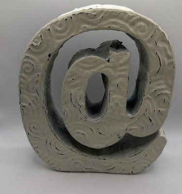 At @ Symbol 3D Home Office Computer Shelf Wall Decor Aluminum White Textured 7''H