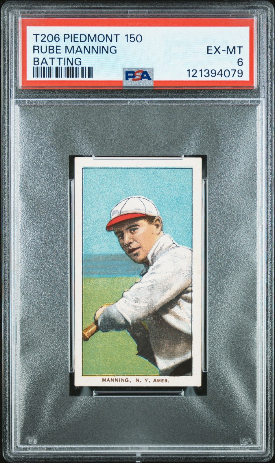 1909-11 T206 Rube Manning Batting PSA 6 EX-MT Piedmont 150