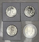 (4) Silver Half Dollar Coins 1941-D 1942-D 1945-P Walking Liberty & 1908 Barber