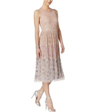 Adrianna Papell Womens Illusion-Mesh Midi Dress, Pink, 14