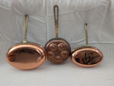Copper Tagus Chef Made In Portugal Set of 3 Pans with Brass Handles