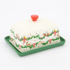 CATH KIDSTON White & Green Christmas Butter Dish 7x15cm