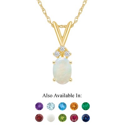 14K Gelbgold 7x5mm Oval Echter Natürlicher Opal Diamant Akzent Anhänger Halskette