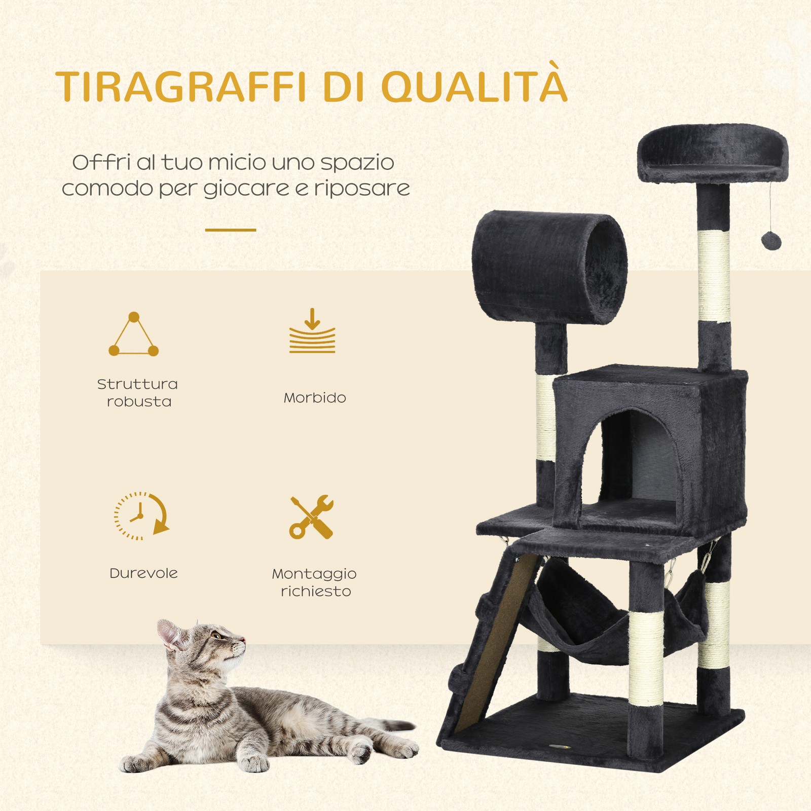 Albero Per Gatti Con Tiragraffi Per Gatti, Casetta Per Gatti, Amaca, Letto, Tunn foto 4